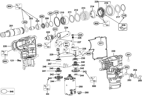 DEWALT Ersatzteile AKKU BOHRHAMMER DCH213B Typ: 1 QU