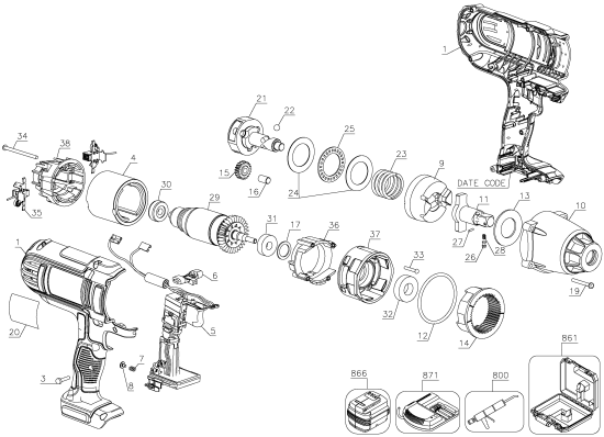 DEWALT Ersatzteile DCF889KN Typ: 1 XJ