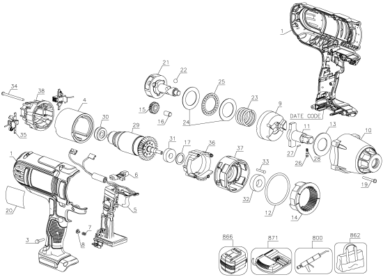 DEWALT Ersatzteile DCF889B Typ: 1 QU