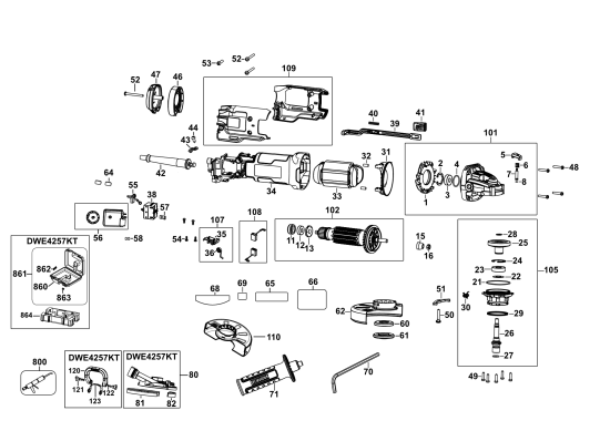 DEWALT Ersatzteile KLEINER WINKELSCHLEIFER DWE4257 Typ: 5 QS