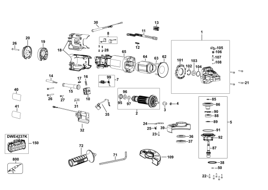 DEWALT Ersatzteile KLEINER WINKELSCHLEIFER DWE4237 Typ: 5 QS