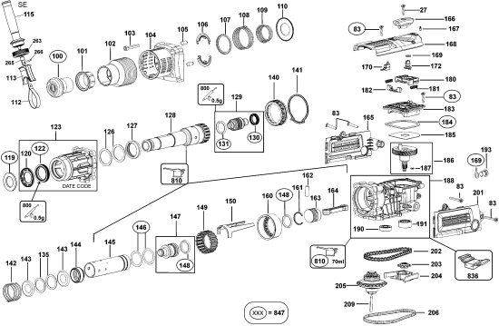 DEWALT Ersatzteile DREHHAMMER D25602K Typ: 1 QU