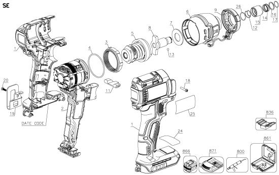 DEWALT Ersatzteile SCHLAGSCHRAUBER DCF886B Typ: 1 QU