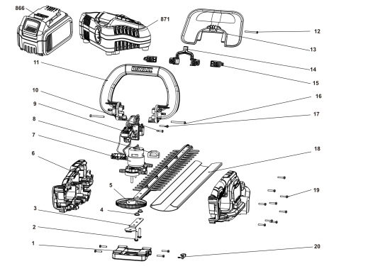 DEWALT Ersatzteile AKKU TRIMMMER DCMHT564P1 Typ: 1 QW
