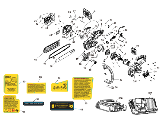 DEWALT Ersatzteile KETTENSÄGE DCCS621P1 Typ: 1 QU