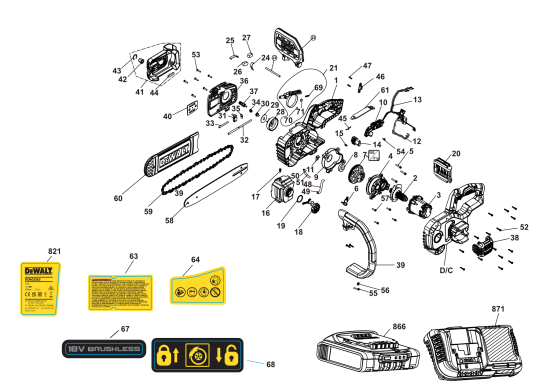 DEWALT Ersatzteile KETTENSÄGE DCMCS565N Typ: 1 XJ