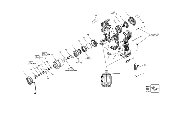 DEWALT Ersatzteile SCHLAGSCHRAUBER DCF860B Typ: 1 QU