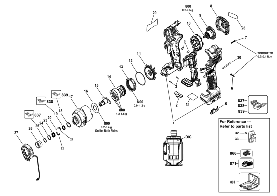 DEWALT Ersatzteile SCHLAGSCHRAUBER DCF860E2T Typ: 1 QW