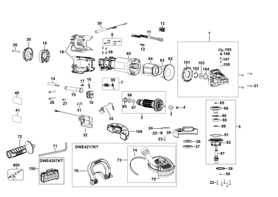 DEWALT Ersatzteile KLEINER WINKELSCHLEIFER DWE4217 Typ: 5 QS