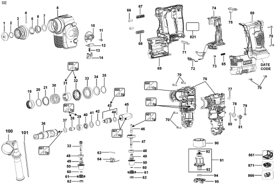 DEWALT Ersatzteile DCH253B Typ: 1 QU
