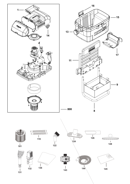 DEWALT Ersatzteile NASSTROCKEN SAUGER DXV23G Typ: 1 QS