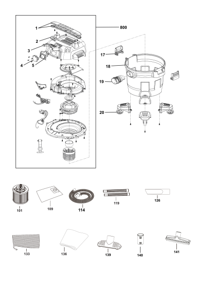 DEWALT Ersatzteile NASSTROCKEN SAUGER DXV23PLPTA-QT Typ: 1 QS