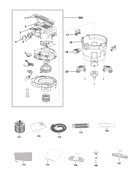 DEWALT Ersatzteile NASSTROCKEN SAUGER DXV20PTA-QT Typ: 1 QS