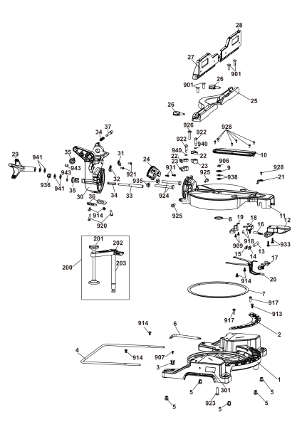 DEWALT Ersatzteile GEHRUNGSSÄGE DCS714B Typ: 1 QU