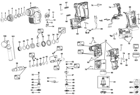 DEWALT Ersatzteile DCH363KL Typ: 1 QU