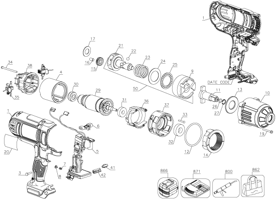 DEWALT Ersatzteile DCF889HB Typ: 2 QU