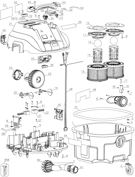 DEWALT Ersatzteile STAUBABSAUGER DWV010 Typ: 1 QU