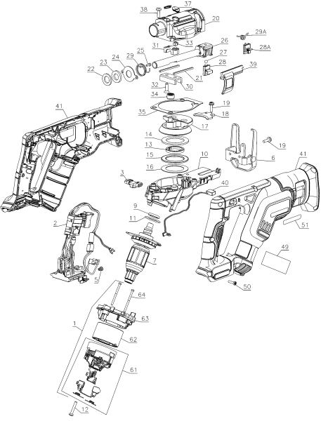DEWALT Ersatzteile AKKU SÄBELSÄGE DCS387N Typ: 1 XJ