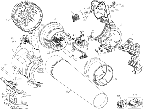 DEWALT Ersatzteile GEBLÄSE DCBL720B Typ: 1 QU
