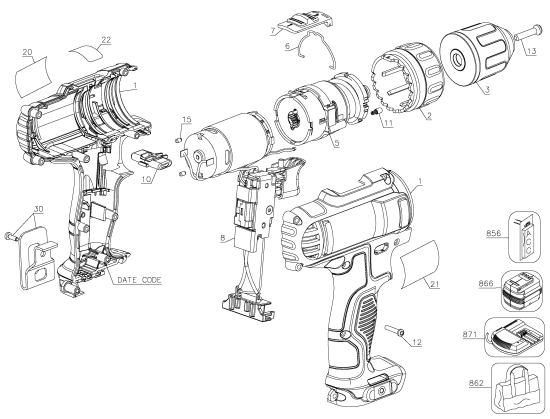DEWALT Ersatzteile DCD710B Typ: 3 QU