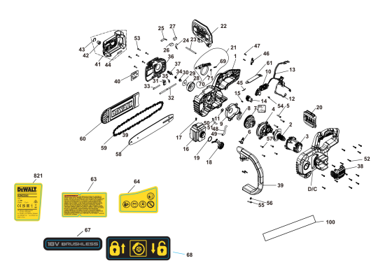 DEWALT Ersatzteile KETTENSÄGE DCMCS565N Typ: 1 XJ