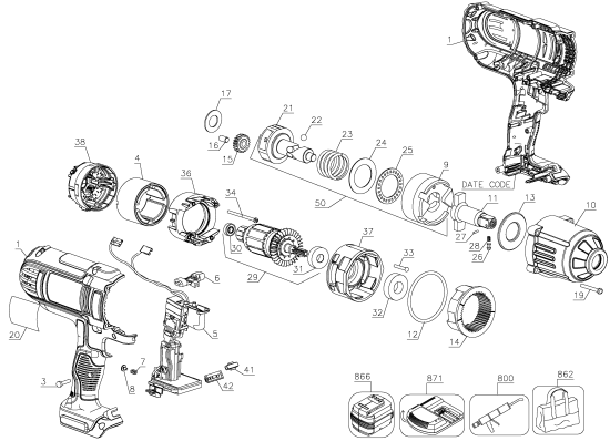 DEWALT Ersatzteile DCF889B Typ: 3 QU