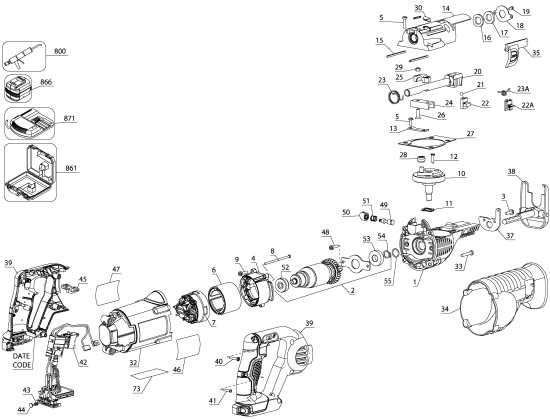 DEWALT Ersatzteile AKKU SÄBELSÄGE DCS380B Typ: 2 QU