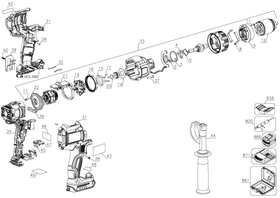 DEWALT Ersatzteile AKKU SCHRAUBER DCD996M2 Typ: 1 QU