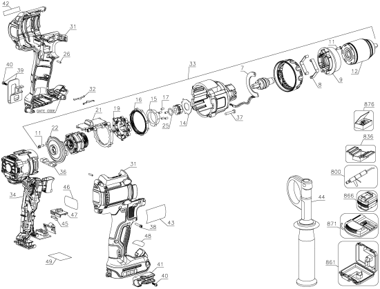 DEWALT Ersatzteile DCD991B Typ: 1 QU