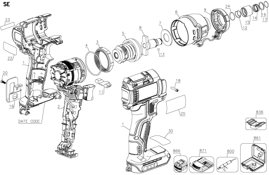 DEWALT Ersatzteile SCHLAGSCHRAUBER DCF886B Typ: 6 QU