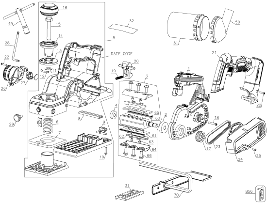 DEWALT Ersatzteile HOBELMASCHINE DCP580B Typ: 1 QU