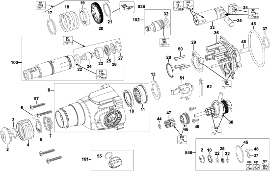 DEWALT Ersatzteile AKKU BOHRHAMMER DCH133B Typ: 1 QU