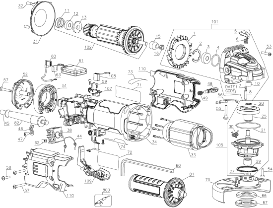 DEWALT Ersatzteile WINKELSCHLEIFER DWE43114 Typ: 1 QU