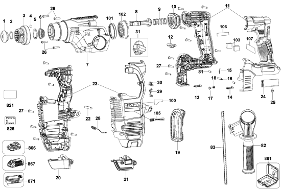 DEWALT Ersatzteile DCH293B Typ: 1 QU