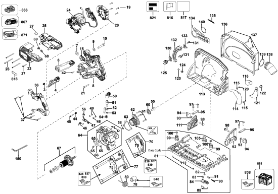DEWALT Ersatzteile AKKU HANDKREISSÄGE DCS520B Typ: 1 QU
