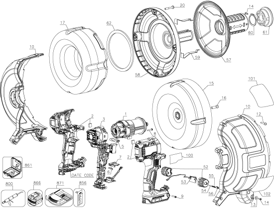 DEWALT Ersatzteile DCD200B Typ: 1 QU