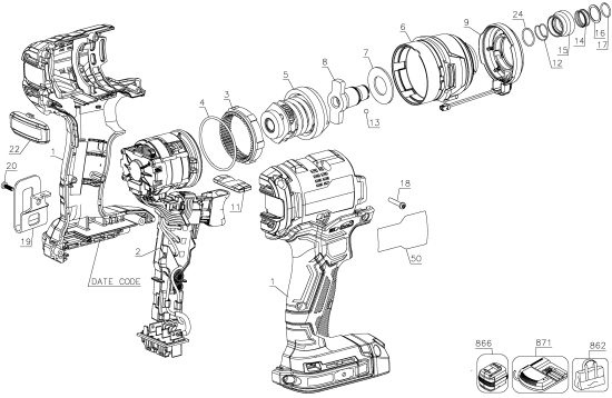 DEWALT Ersatzteile SCHLAGSCHRAUBER CMCF813C1 Typ: 1 QU