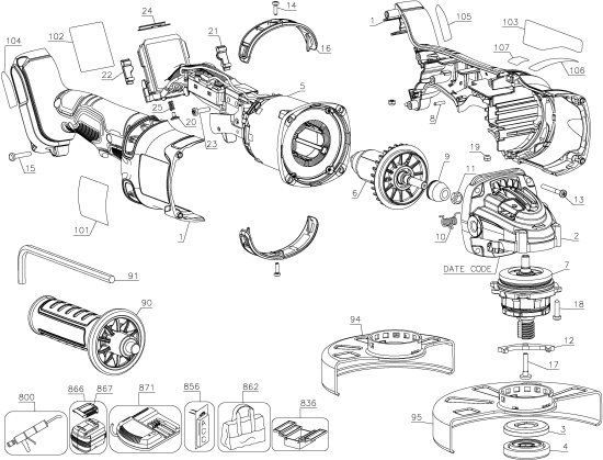 DEWALT Ersatzteile DCG414B Typ: 2 QU