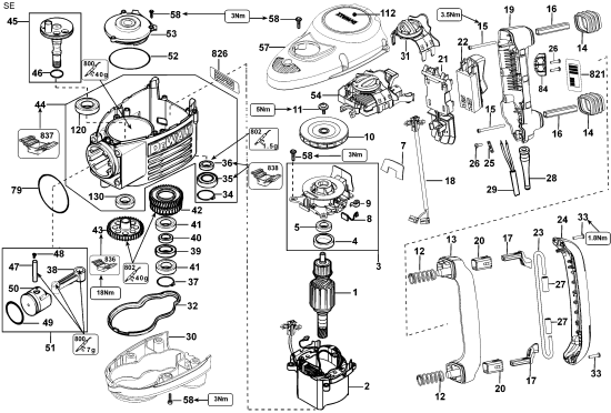 DEWALT Ersatzteile MEISSELHAMMER D25901K Typ: 2 QU