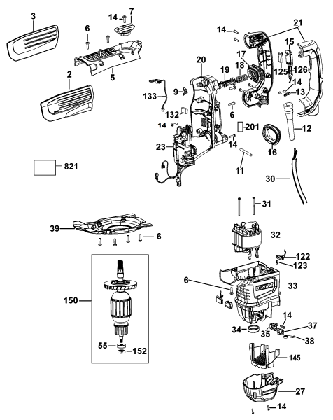 DEWALT Ersatzteile DREHHAMMER D25733K Typ: 1 QU