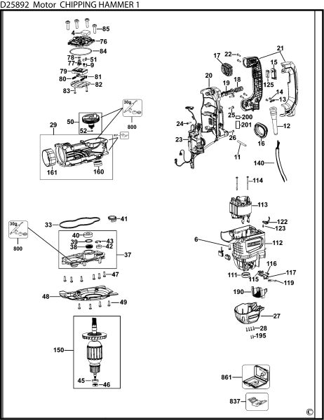 DEWALT Ersatzteile MEISSELHAMMER D25892K Typ: 1 QU