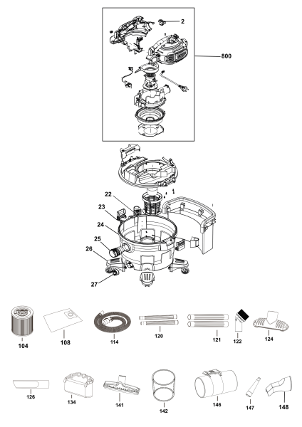 DEWALT Ersatzteile NASSTROCKEN SAUGER DXV234P Typ: 1 QS