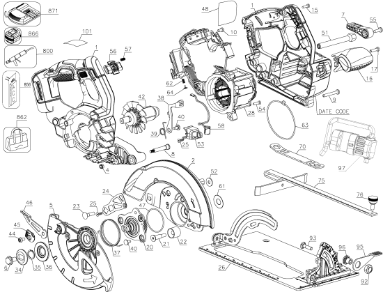 DEWALT Ersatzteile AKKU HANDKREISSÄGE DCS570B Typ: 2 QU