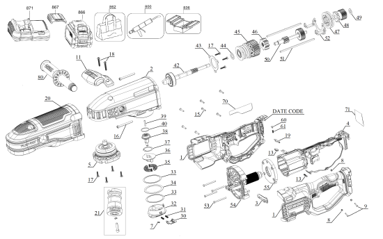 DEWALT Ersatzteile DCD471B Typ: 1 QU
