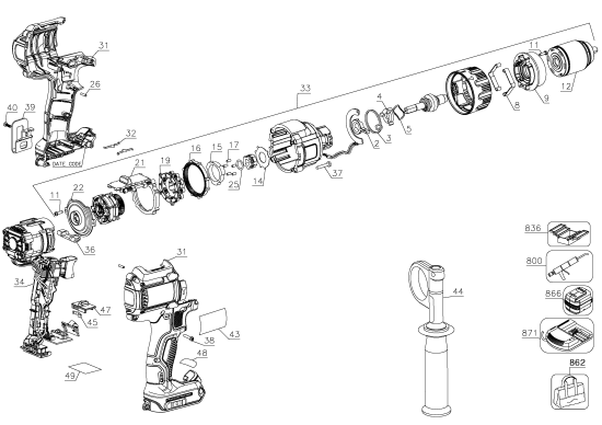 DEWALT Ersatzteile DCD998B Typ: 1 QU