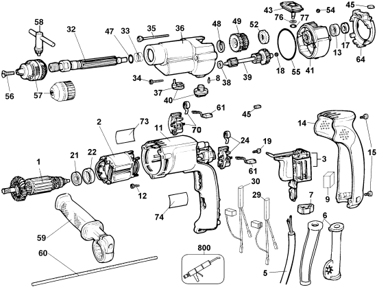 DEWALT Ersatzteile BOHRHAMMER DW505 Typ: 2 QS