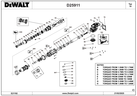 DEWALT Ersatzteile MEISSELHAMMER D25911K Typ: 10 QU