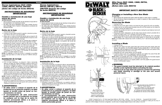 DEWALT Ersatzteile GEHRUNGSSÄGE DW703 Typ: 1 QU