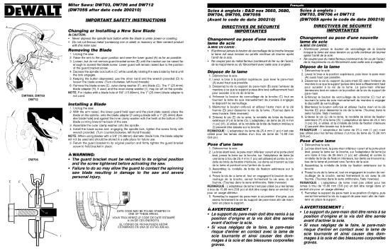 DEWALT Ersatzteile GEHRUNGSSÄGE DW703 Typ: 1 QU