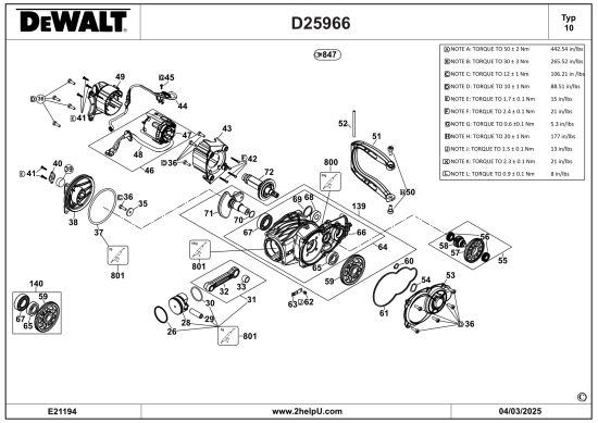 DEWALT Ersatzteile MEISSELHAMMER D25966 Typ: 10 QU